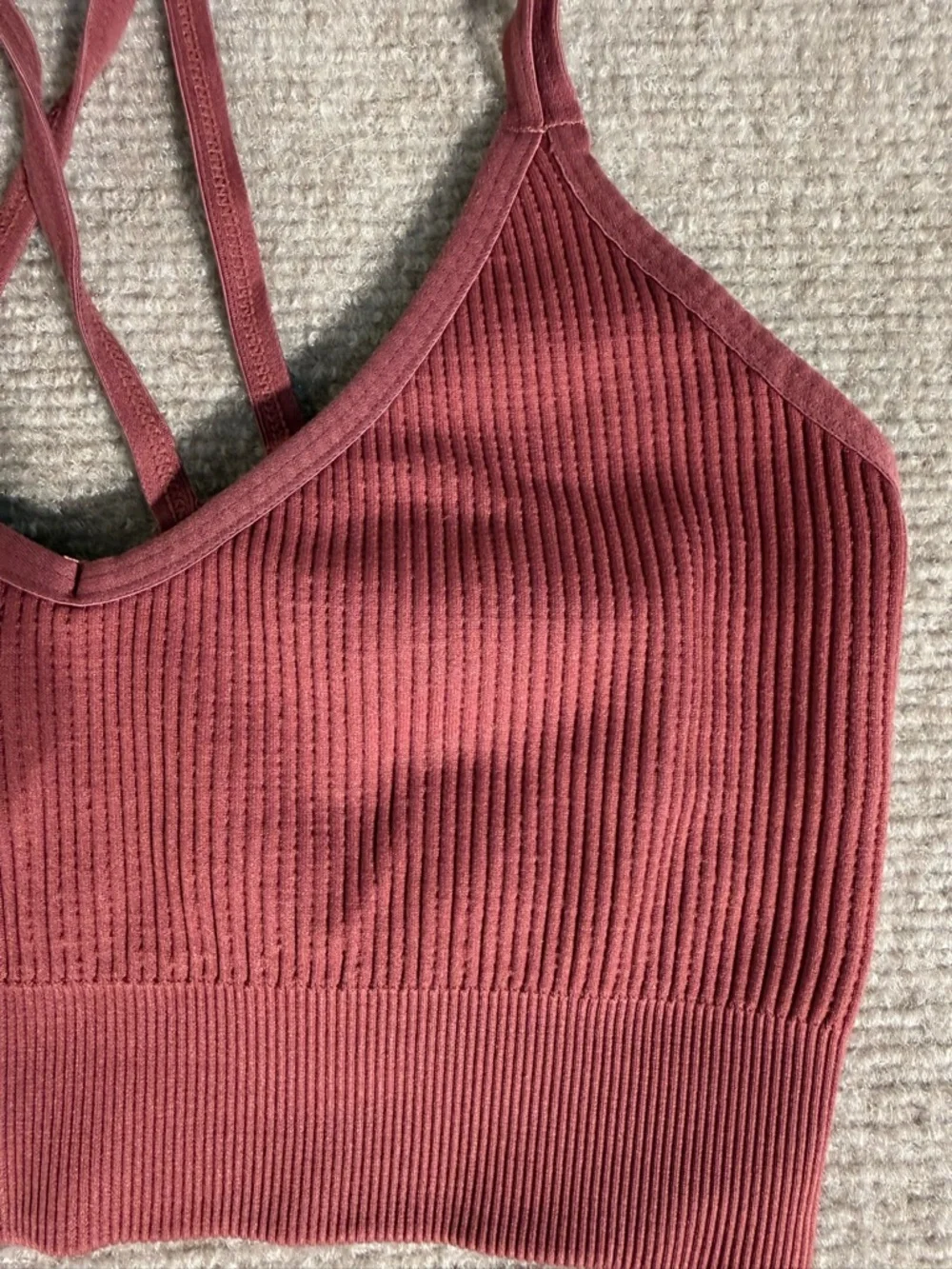 Aerie Rose Seamless Ribbed V-neck Strappy Cozy Loungewear Bralette - Size Small - Picture 2 of 5